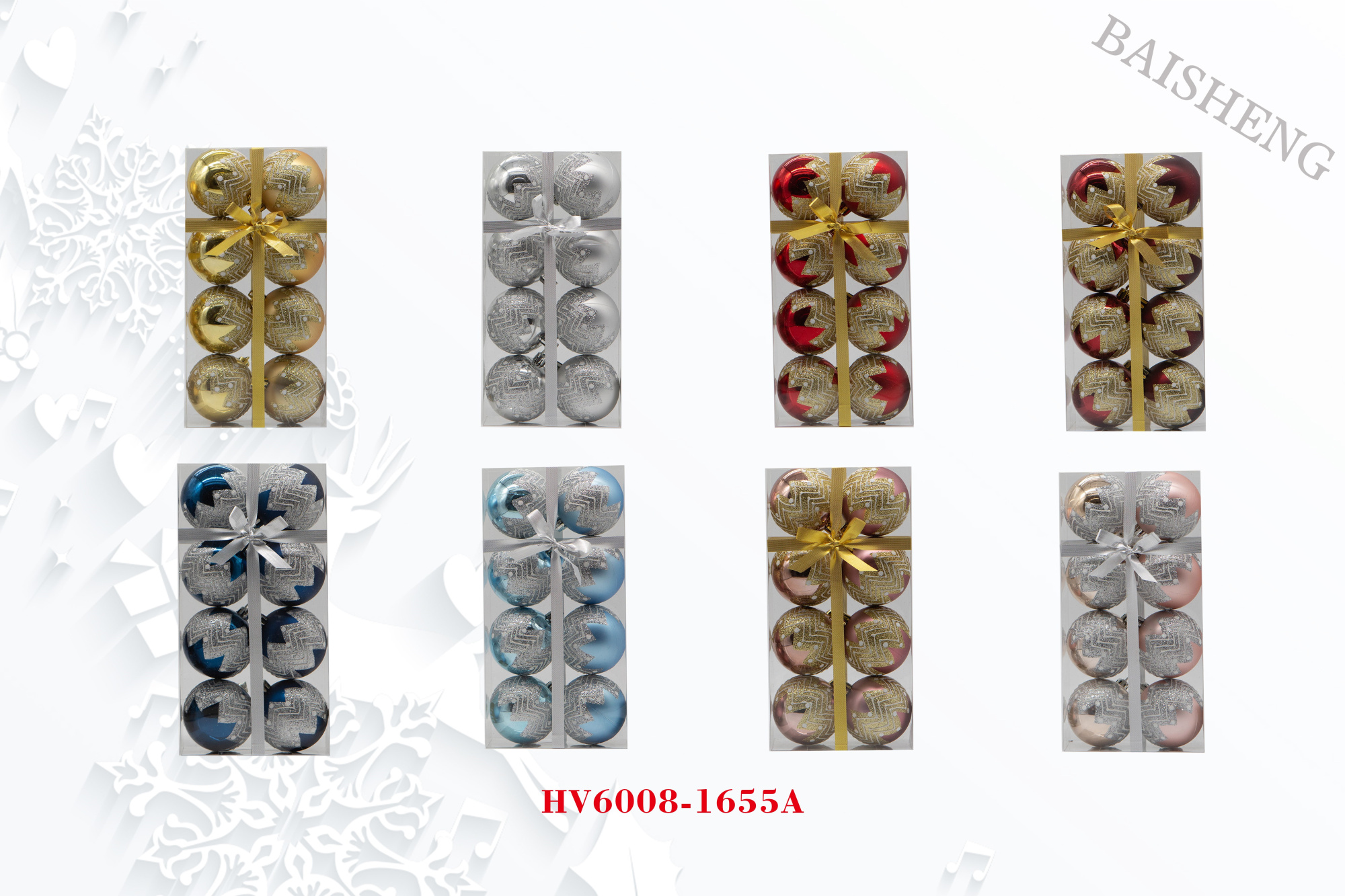 6cm Painted Christmas Balls, 8pcs In PVC Box With Ribbon