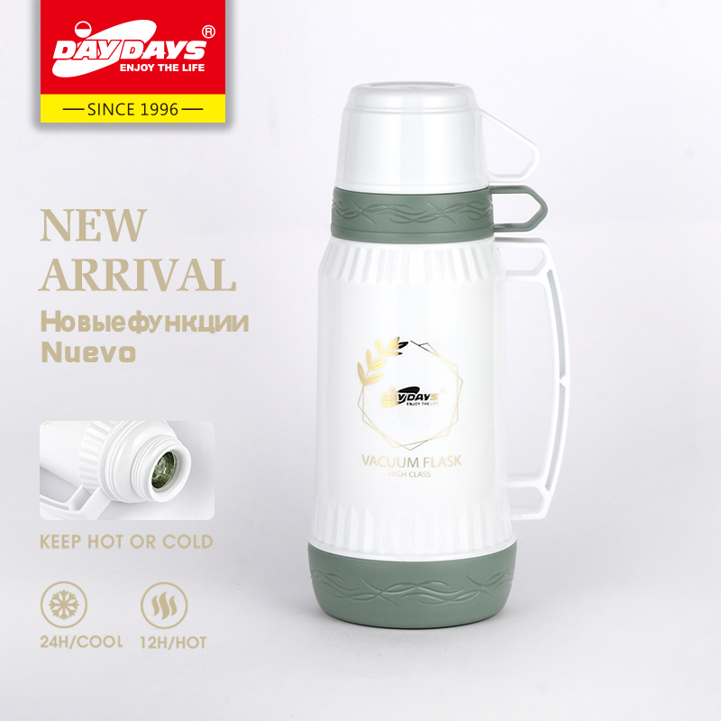 DAYDAYS 1.0 Liter Plastic Vacuum Thermos Flask With White Glass Inside