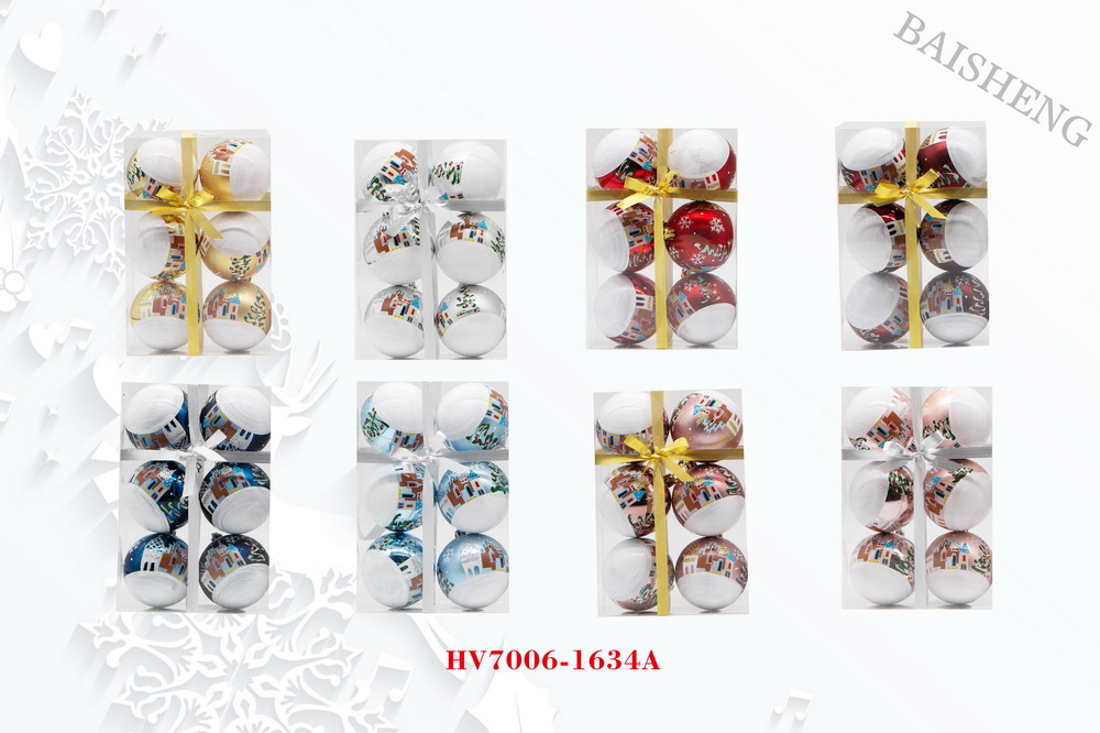 7cm Painted Christmas Balls, 6pcs In PVC Box With Ribbon