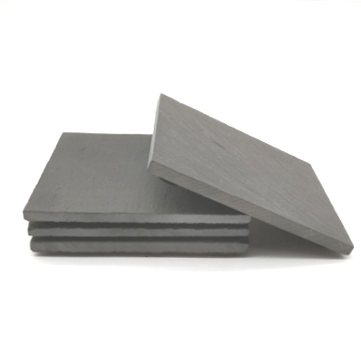 Set 4 Black Slate Plain Stone Coasters Plate Square Straight Rim Backside With Pads