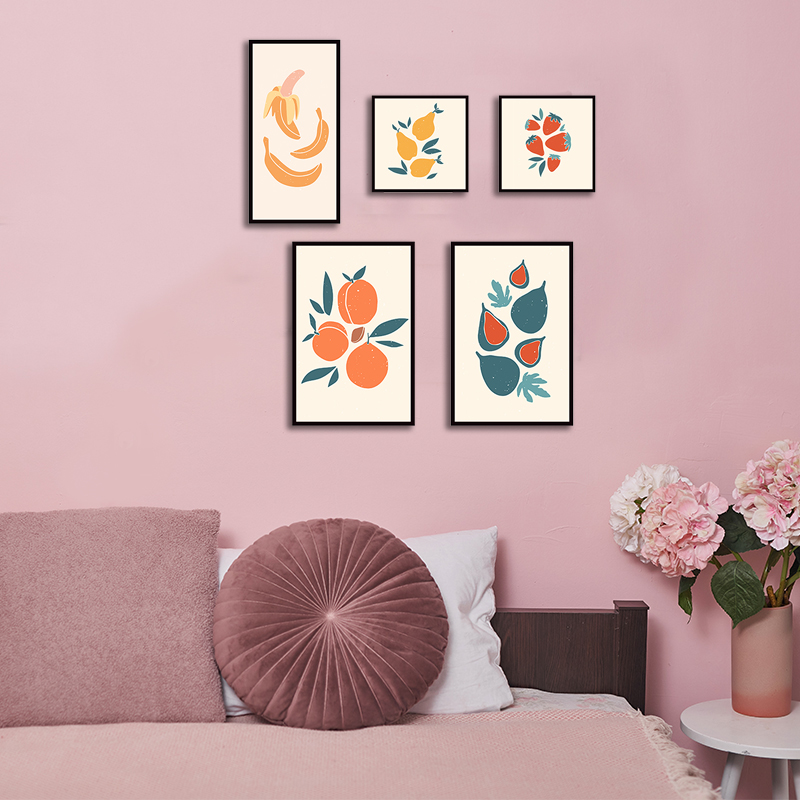 Different size colorful fruits set of 5 MDF framed art frame prints