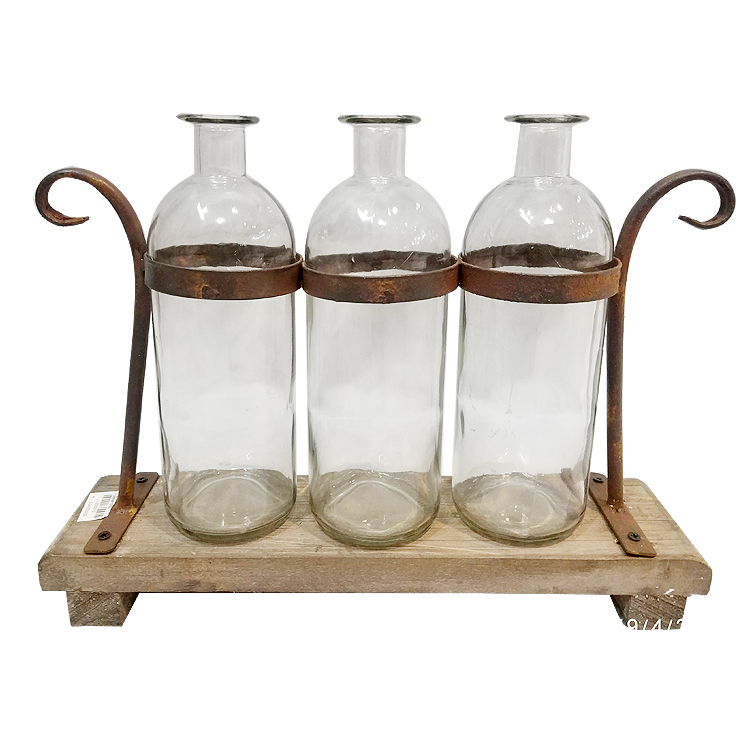 Rustic Flower Vase Set with Rack Stand Farmhouse Glass Bottles for Decor Table centerpieces