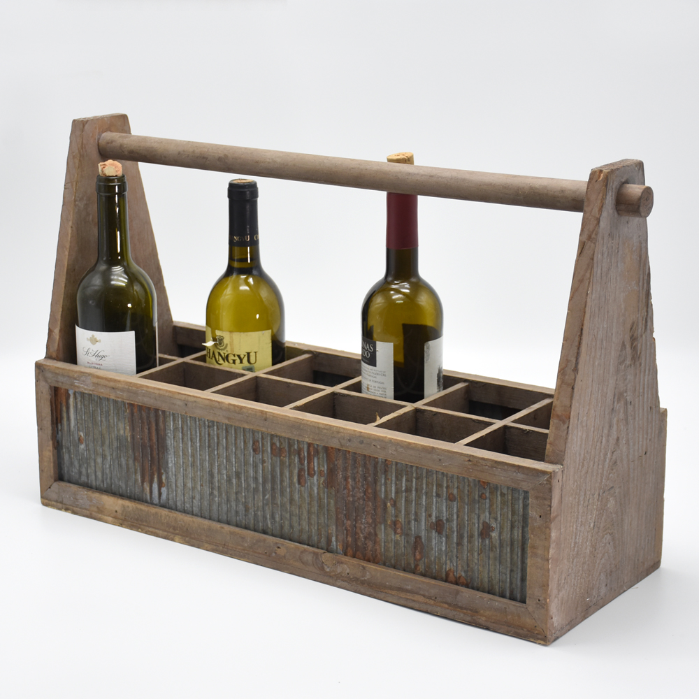 Farmhouse Style Wooden Corrugated Tin 12 Pack Beer Beverage Drinking Holder Caddy Carrier