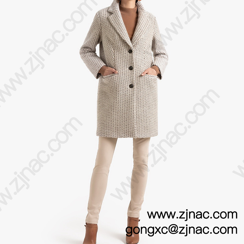 Herringbone checked single-breasted coat with pockets