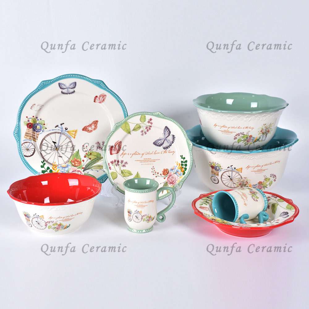 1 Set of Spring Series beautiful hand painted stoneware new fashionable porcelain ceramic dinner set