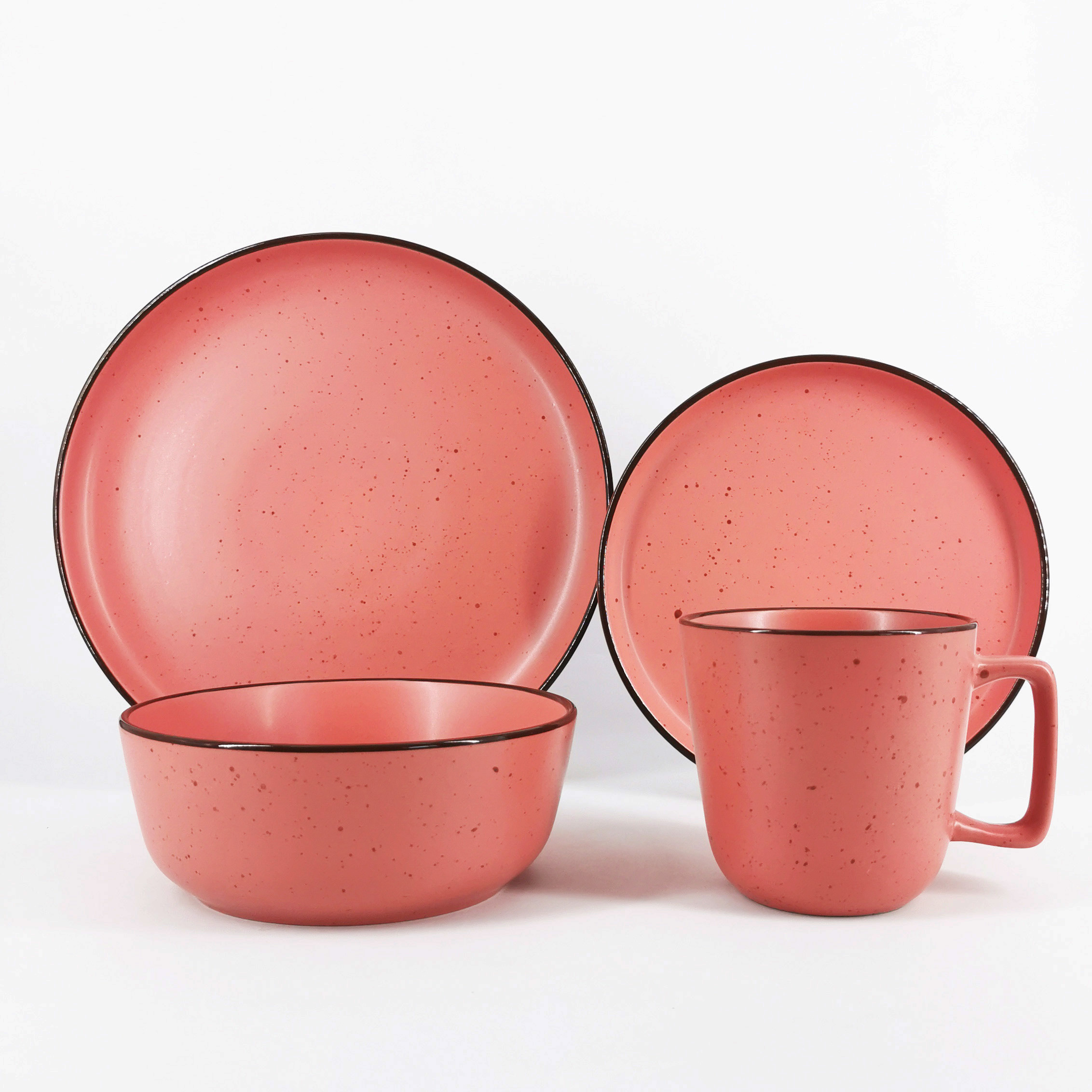 Stoneware solid color glazed 16pcs dinner set with brown rim and dots