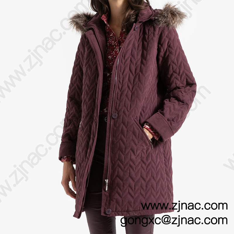 Padded jacket with faux fur hood and pockets