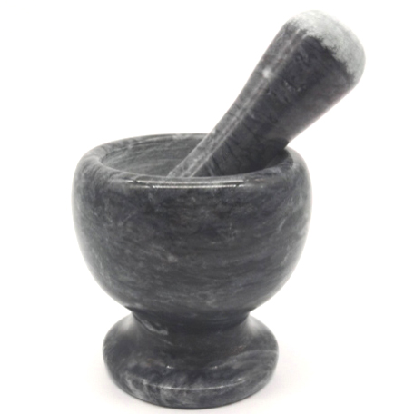 Black Marble Mortar With Pestle Set Round Shape