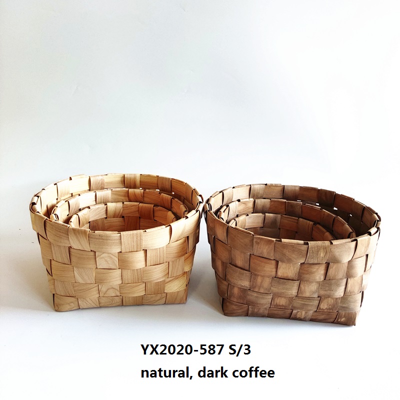 Round chipwood laundry basket S/3