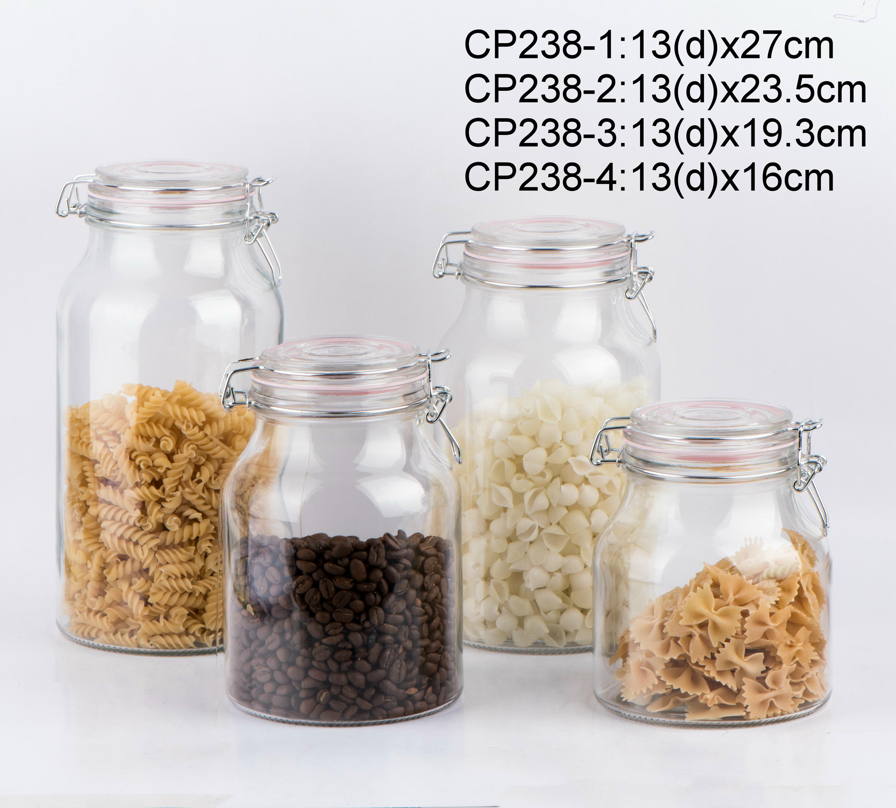 Big size glass food storage jar with metal clip