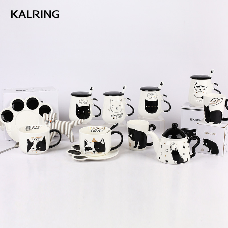 Ceraimc Dinner set Gift mug plate tea pot with color handle with elegant cat design