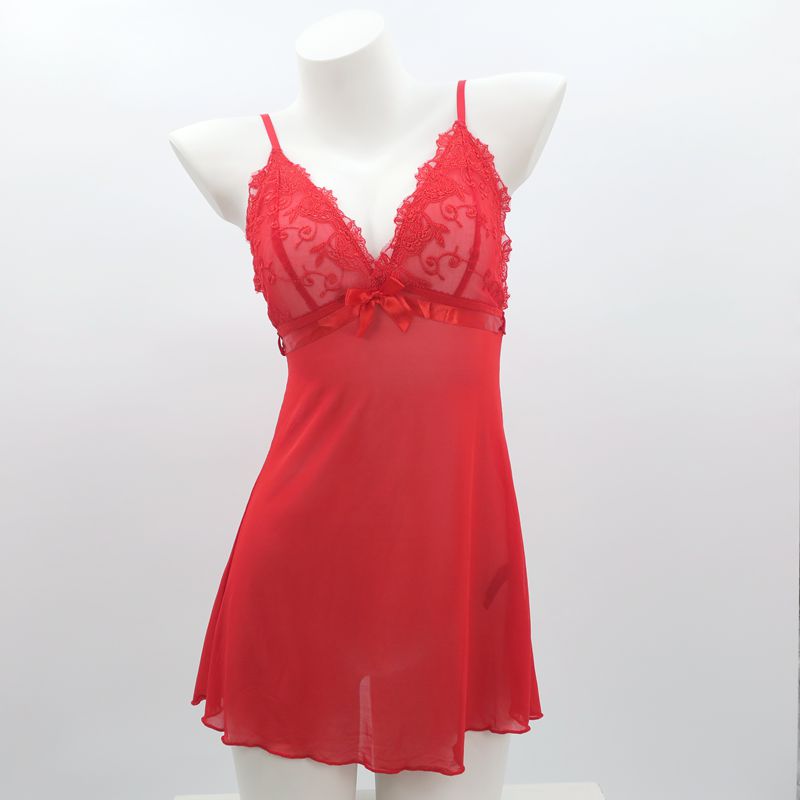 V neckline embroidery mesh night dress