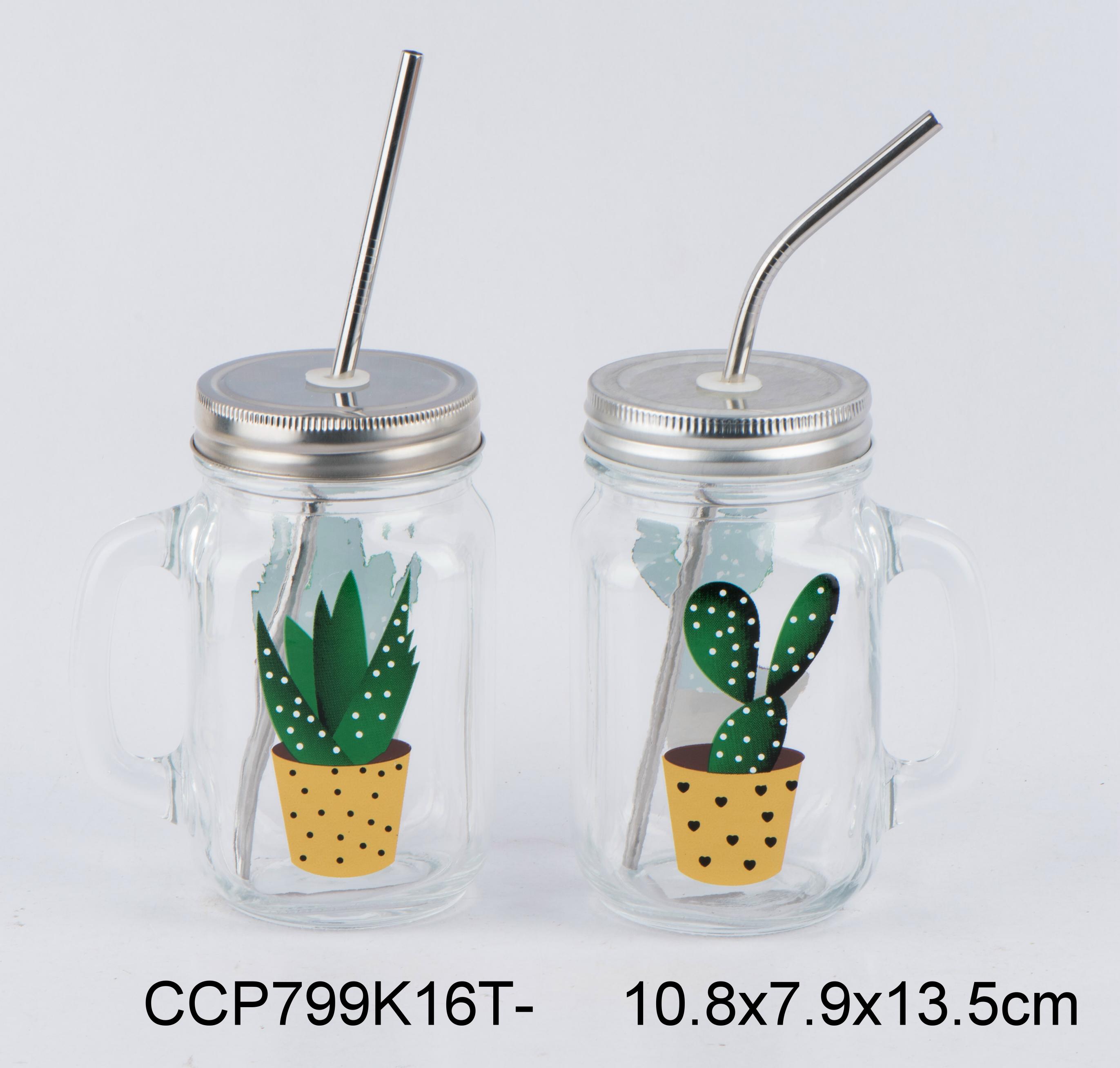 Glass juice mug with handle with stainless steel straw and popular design