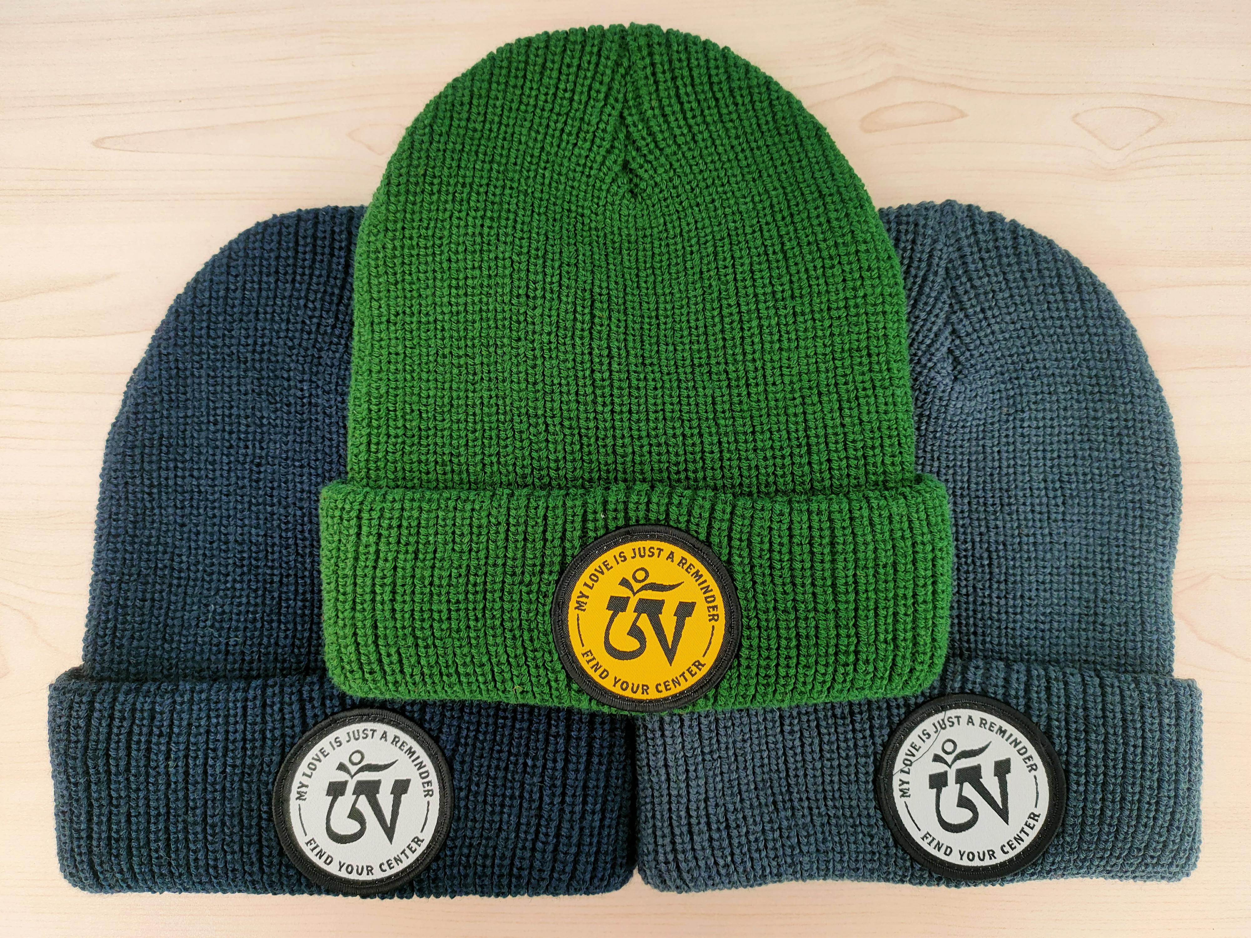 100% Acrylic knitted beanie with custom patch