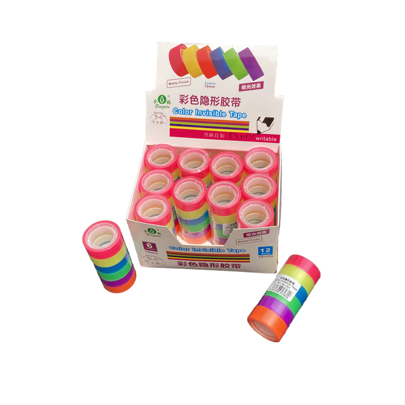 Rainbow Color Invisible tape writable tear by hand with display box 6 rolls*12sets