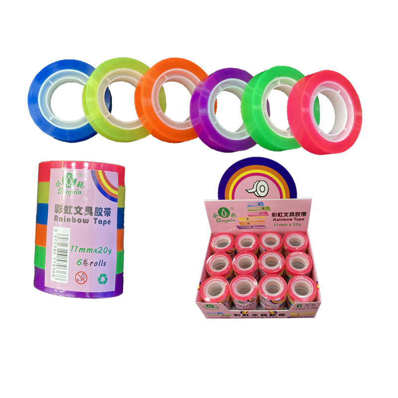 Sticty Colored Stationery Tape for handwork in school office and home with display box 6 rolls*12sets (BX-006)