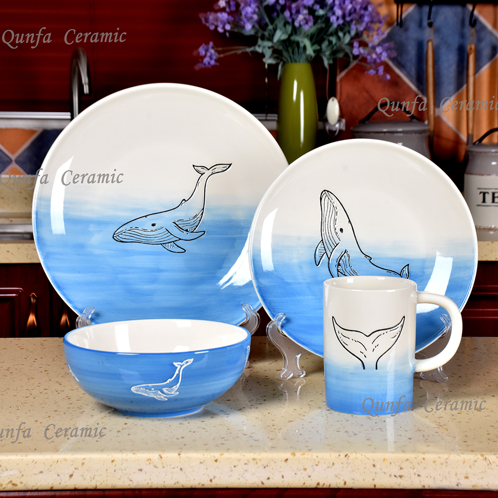 Ocean Whale design dinner wholesale ceramic dinnerware