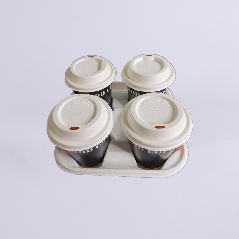 Disposable biodegradable bagasse pulp 4 compartment cup holder