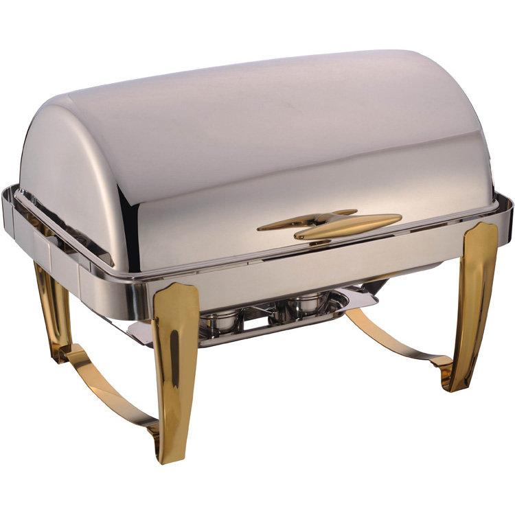 Roll Top Chafer W/Golden Handle And Feet
