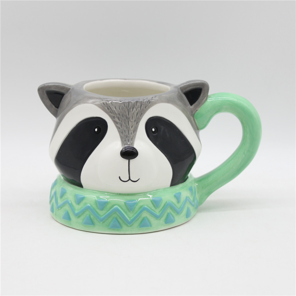 Ceramic raccoon mug, hand-painted animal mug