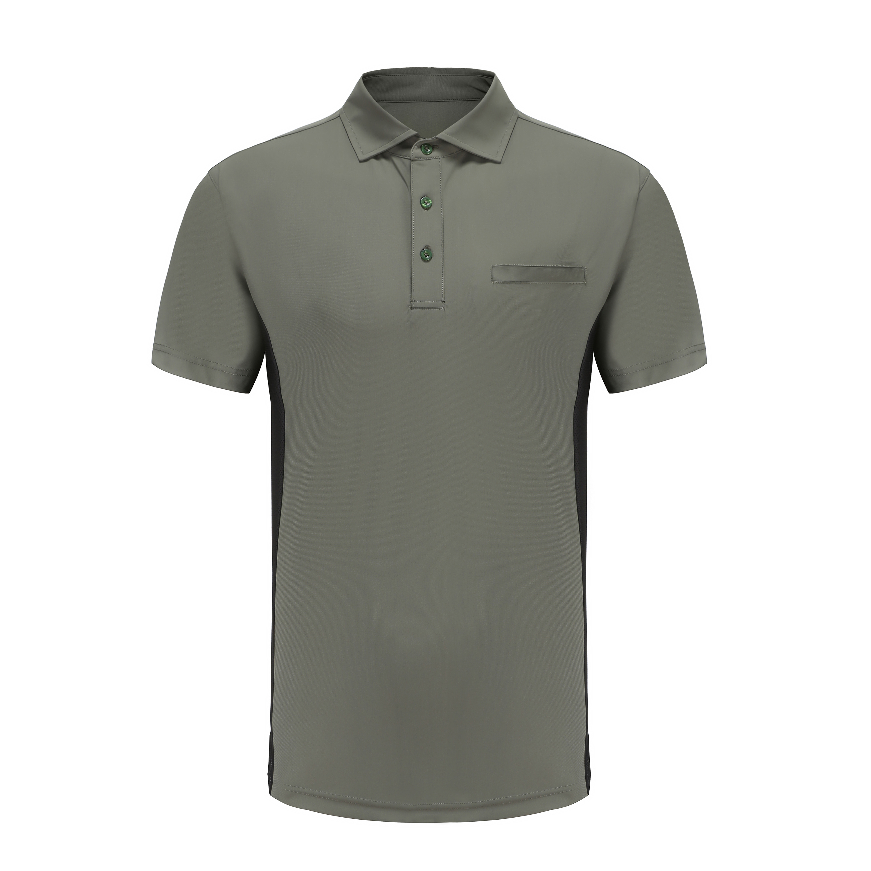 summer/spring cold feeling, long lasting odor free men's button chest pocket polyester weft knit ss POLO tee for outdoor sports