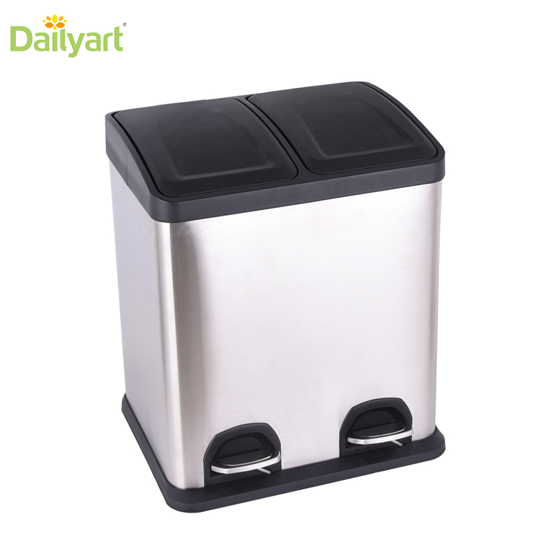 Stainless steel 2X20L 2 compartment recycle pedal bin