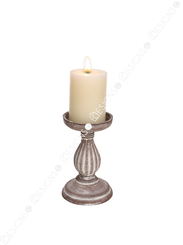 000000Decorative Taupe Wooden Pillar Tealight Holder