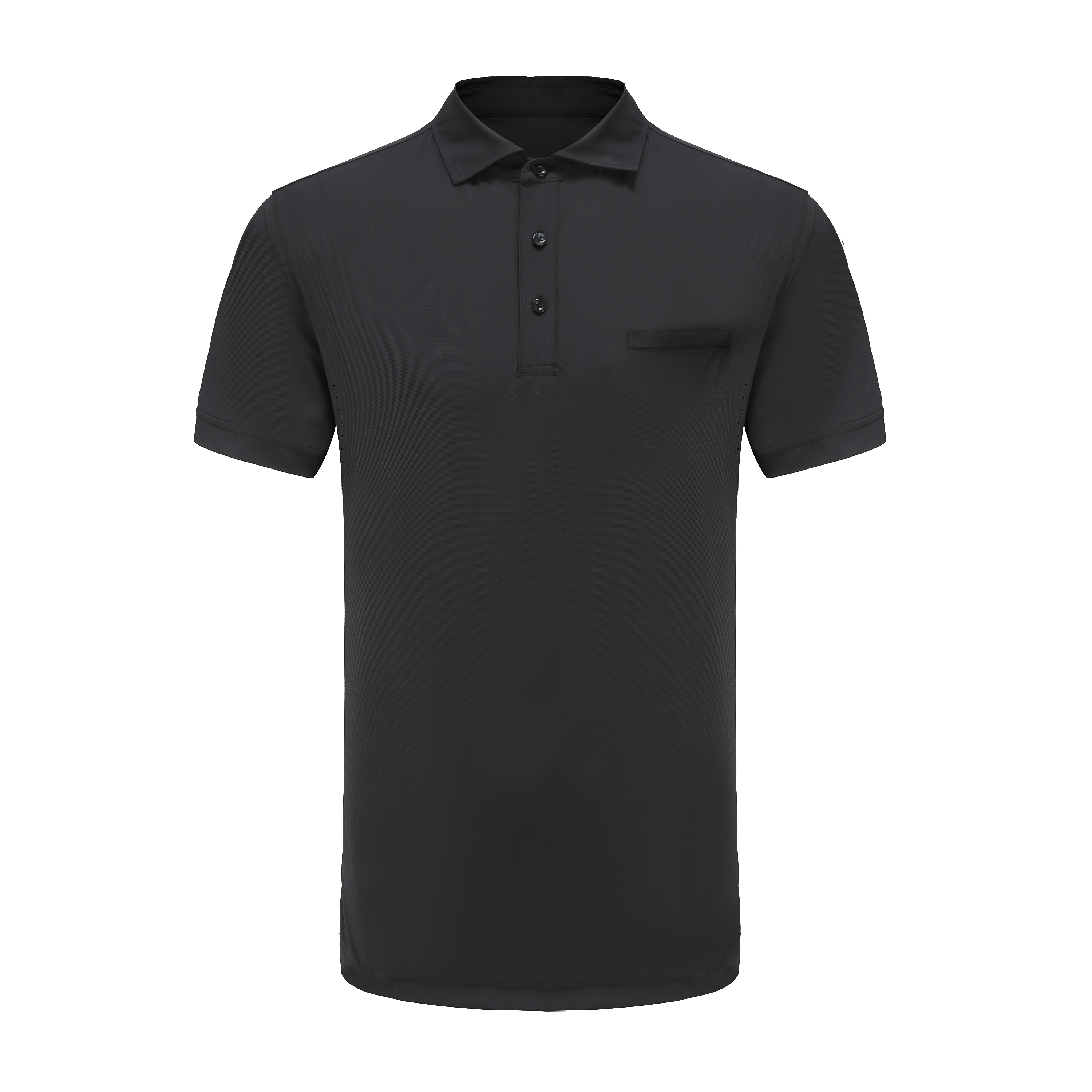 Summer/spring cold feeling, long lasting odor free men's welt chest pocket polyester stripe warp knit ss POLO tee for outdoor sports