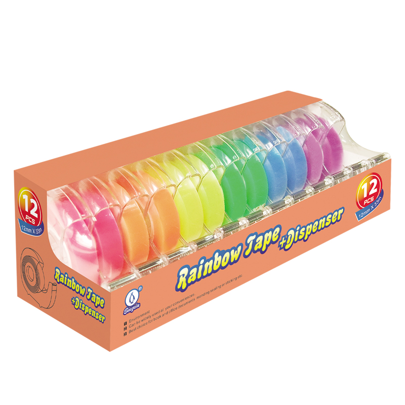 Colored Stationery Tape with dispenser for handworks 6 colors 12sets in display box (BX-005)