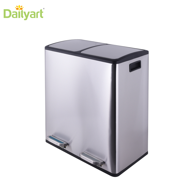 Stainless steel 2x30L 2 compartment recycle pedal bin