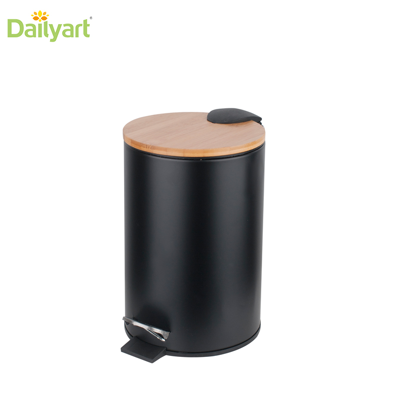 Bamboo lid round pedal dust bin