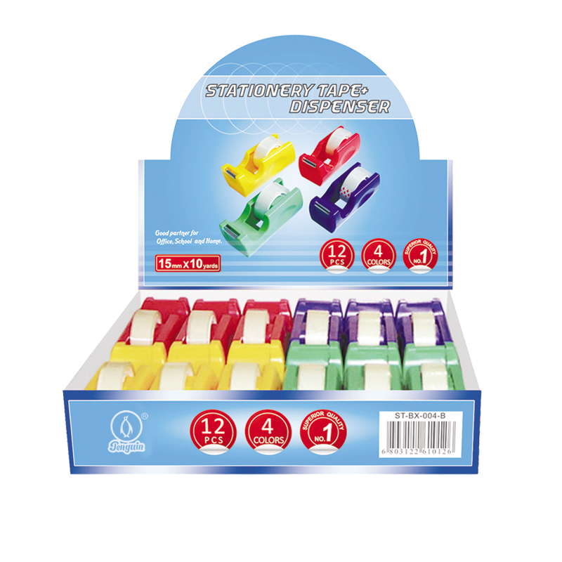 Clear Stationery Tape with 4C Dispenser convenience on using for school office home and handwork 10m 12set display box (BX-004B)
