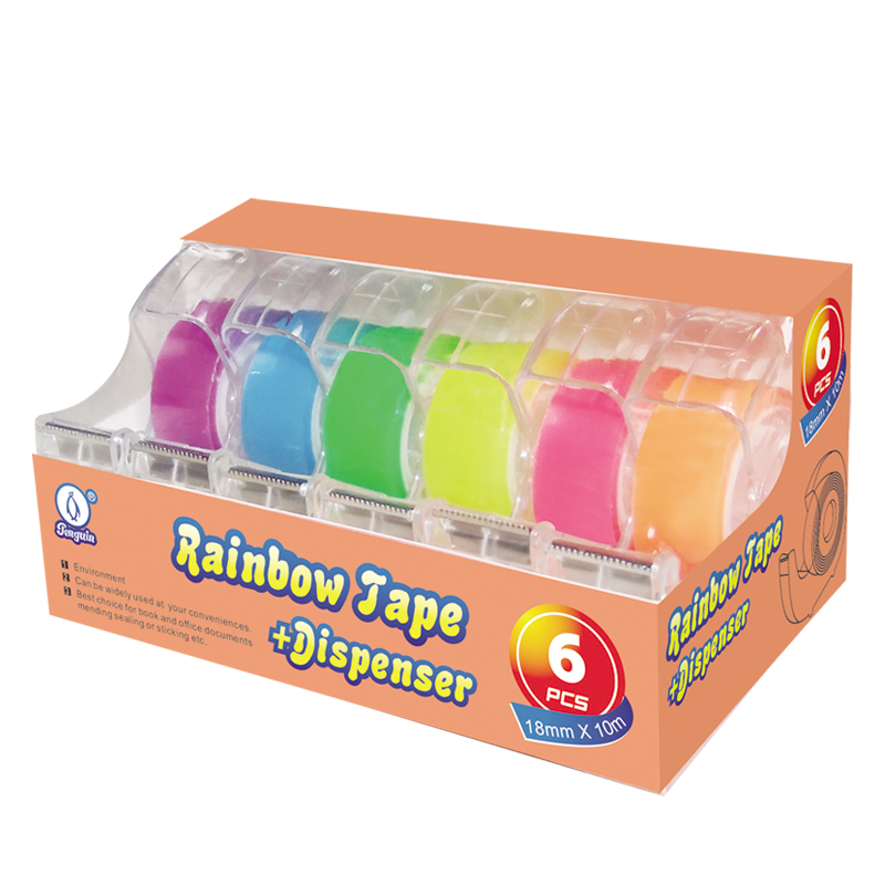 Rainbow Tape + dispenser for handworks 6 rolls & 6 colors (BX-004)
