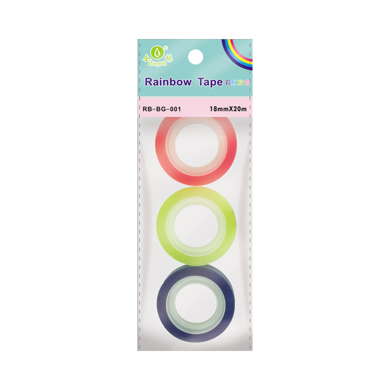 stationery tape in bag 3 rolls & 3 colors in bag 18mm x 10m(BG-001)