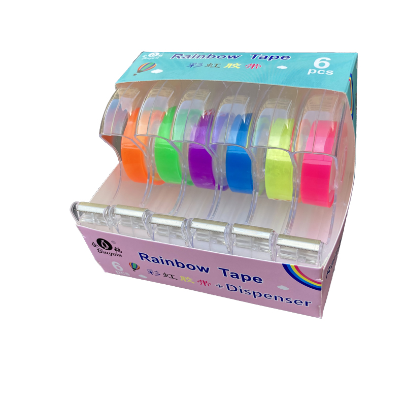 Colored Stationery Tape with metal tooth dispenser for handworks 6 colors 6sets (BX-003)