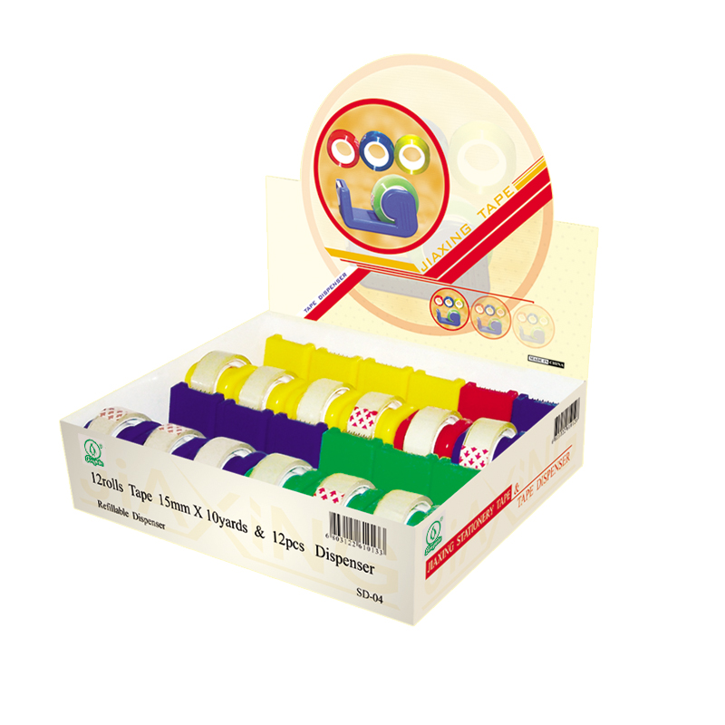Clear Stationery Tape with 4C Dispenser convenience on using for school office home and handwork 12set display box (BX-004S)