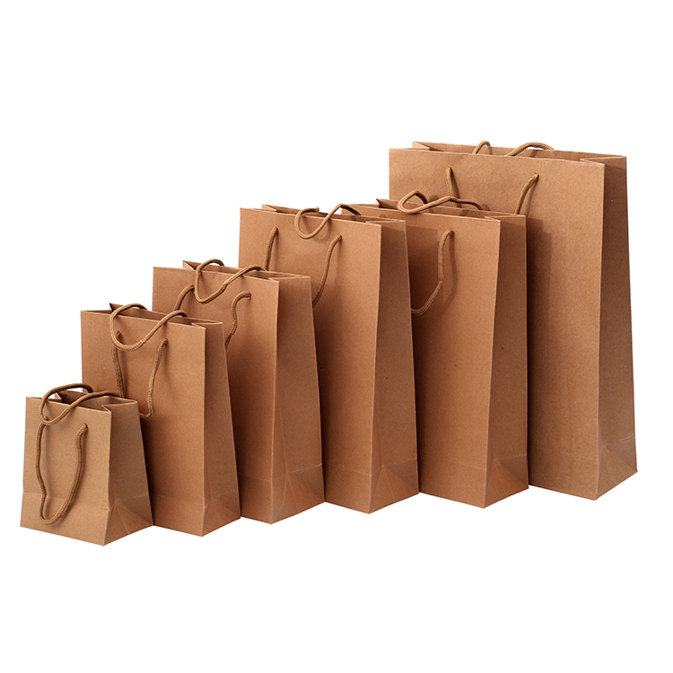 Reusable recyclable rope handling bag square bottom kraft paper bag for gift