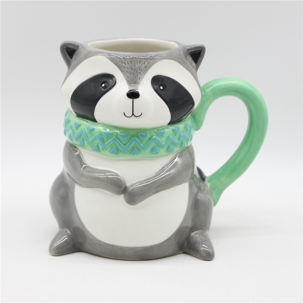 Ceramic raccoon mug, hand-painted animal mug -L