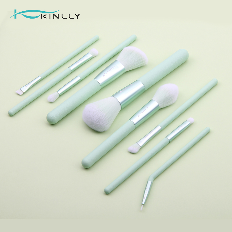 KINLLY 9Pcs Makeup Brush Set Premium Synthetic Cosmetics Foundation Concealers Powder Blush Blending Face Eye Shadows