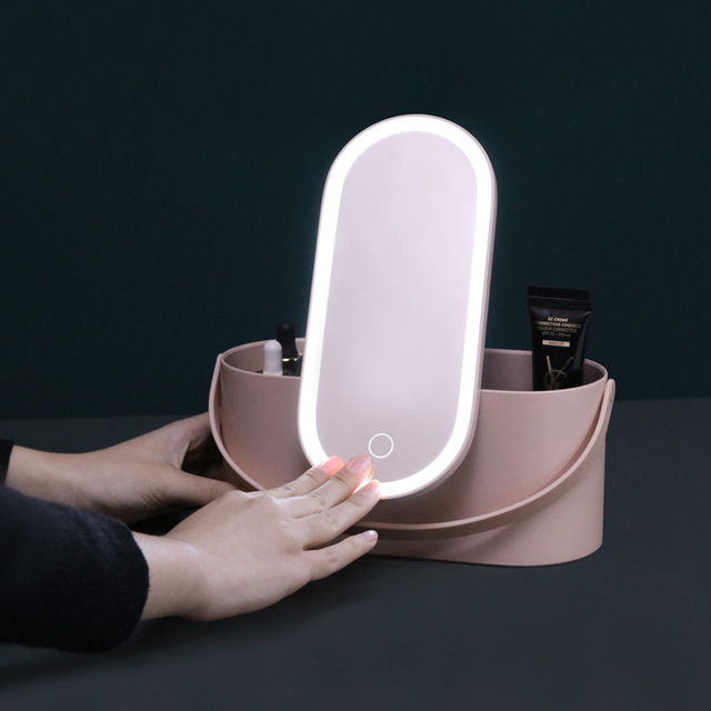 Desktop Cosmetic Organizer with Touched Screen LED Light Mirror