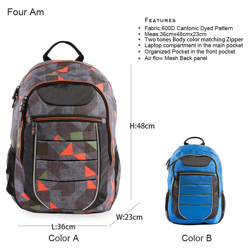 Four Am 600D Cationic Dyed Polyester Pattern Laptop Urban Backpack