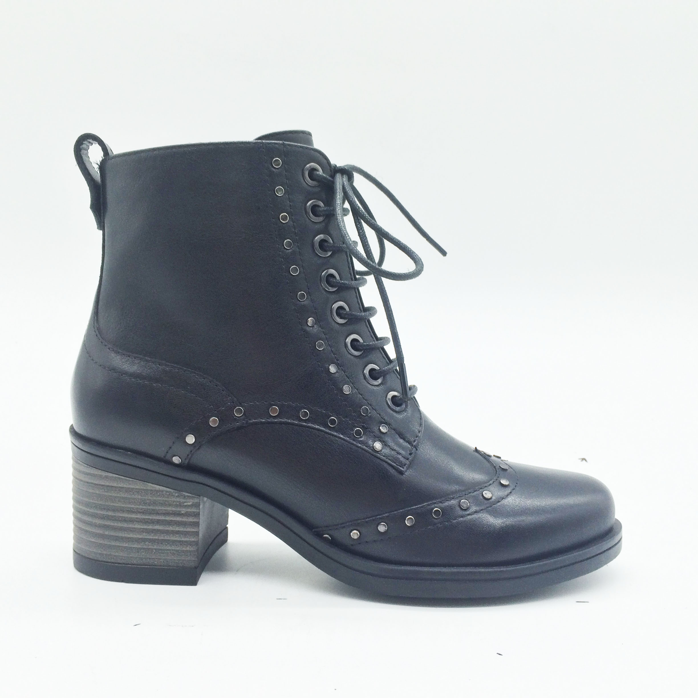 new design fashion block heel lace-up women leather short boots