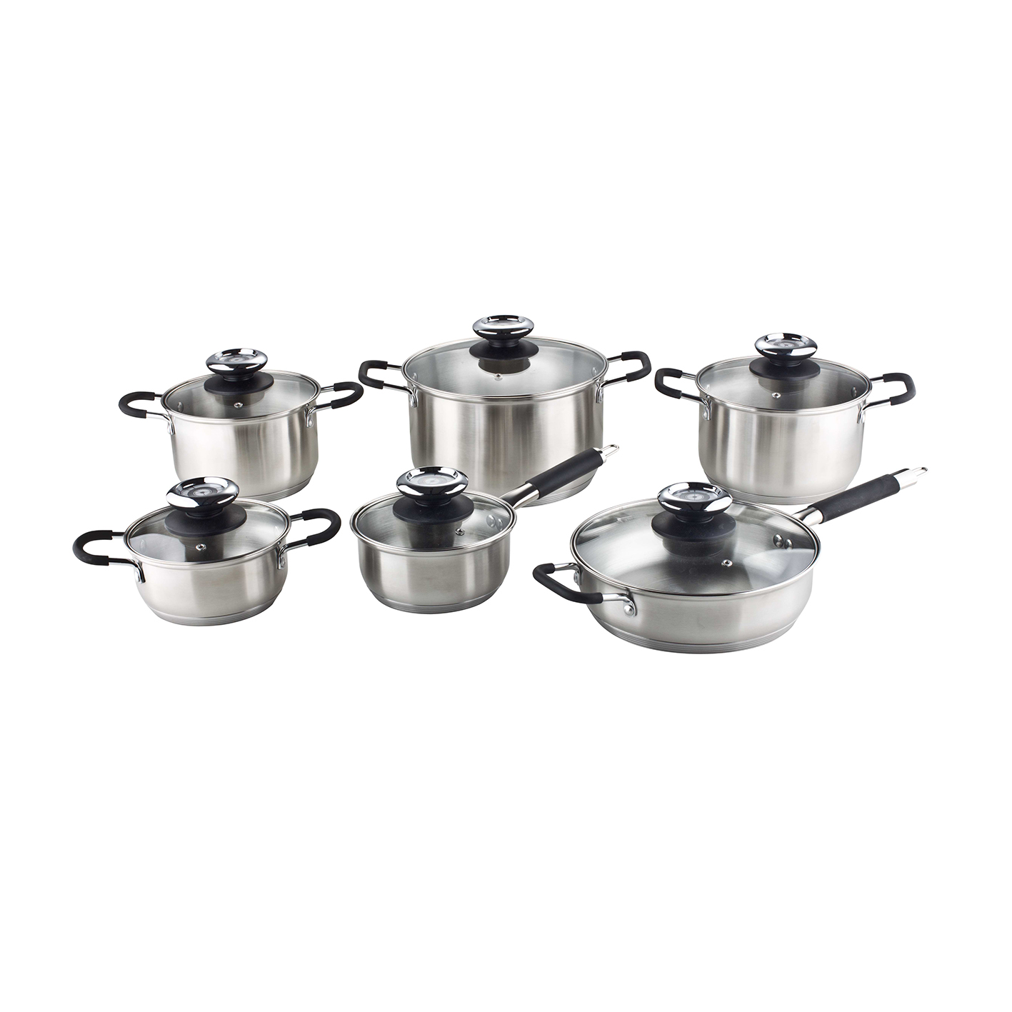 Straight Shape Casserole with Flat Glass Lid Stainless Steel Cookware Set High Quality Cooking Pots Set