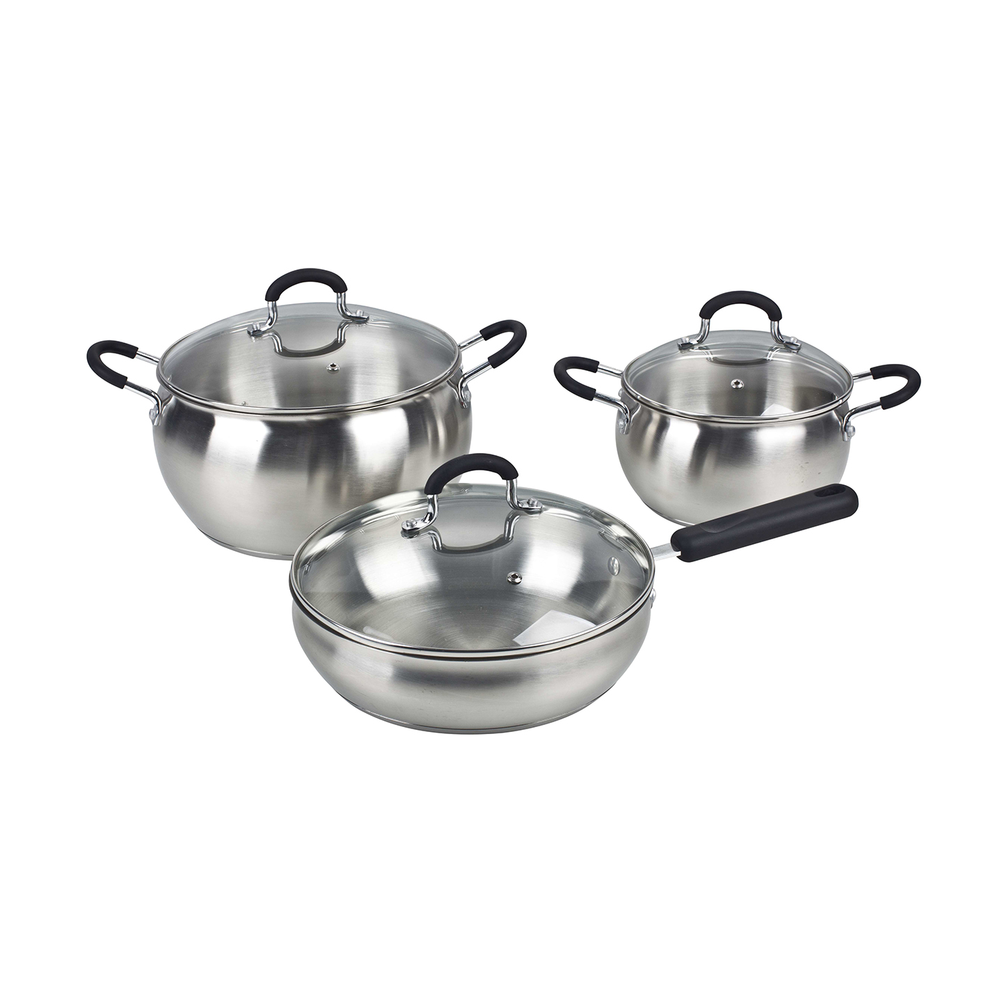 6PCS Kitchen Accessories Cooking Pot Stainless Steel Cookware Set Kitchen Use Stock Pot Set with Glass Lid