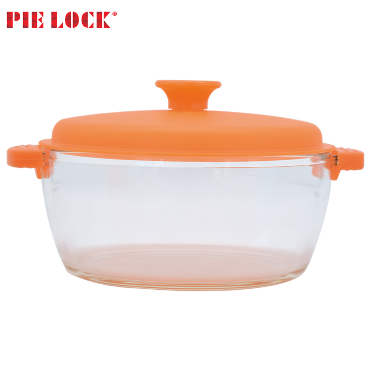 Glass casserole dish / glass pot with PP lid and silicone handle