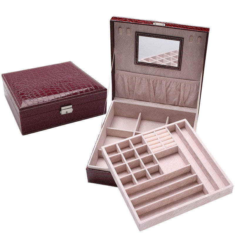 PU leather 2-layer jewelry storage box