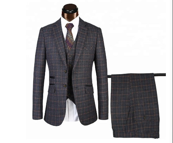 Latest Design Tweed Slim Fit 3 Piece Checked Coat Pant Men Suit Tweed Suit for Men