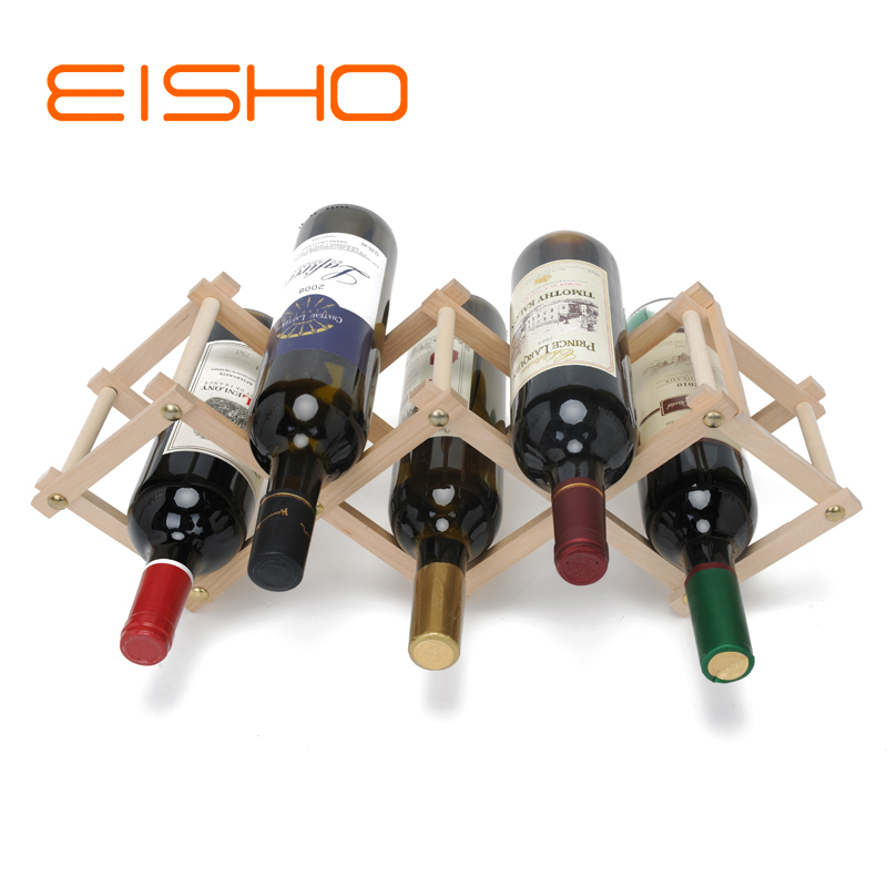 Foldable Wooden Wine Bottle Holder with 5 slots