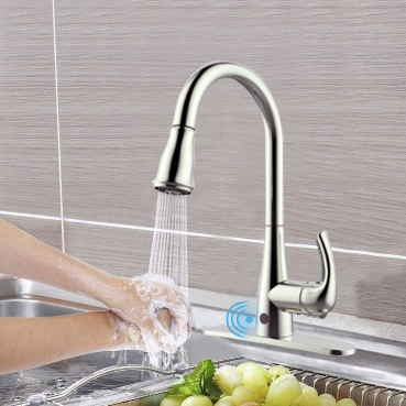 Aquacubic Amazon Hot Sell CUPC Certified Smart Hands Free Motion Toucless Infrared Sensor Pull-down Chromed Kitchen Faucet