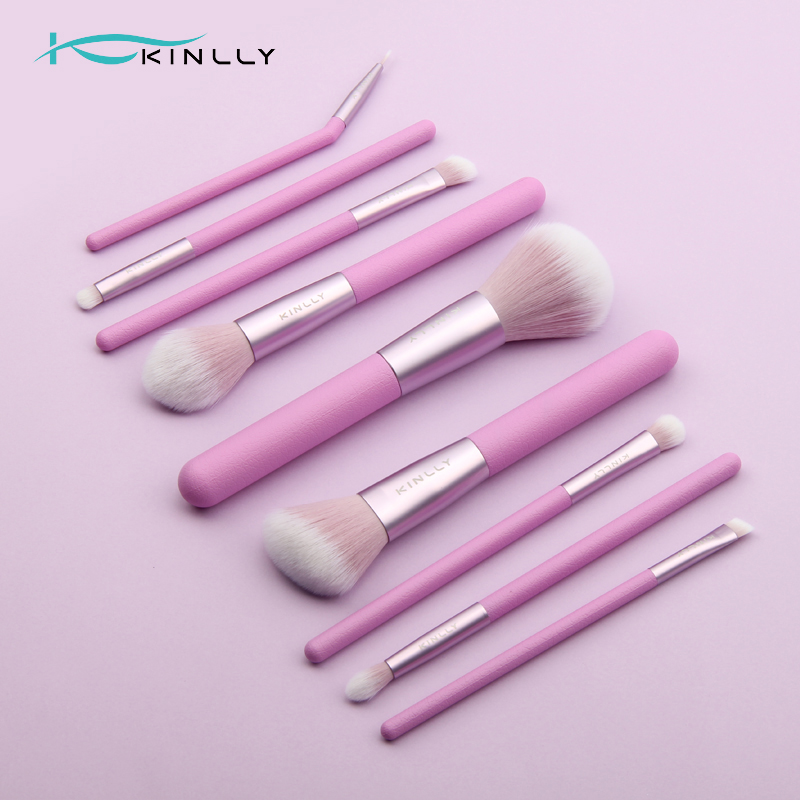 KINLLY 9pcs Purple Makeup Brush Set High Quality Synthetic Hair Professional Powder Foundation Eye Shadow Cosmetic Tools